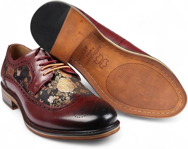 Men's Leather Floral Print Brogue Dress Shoes