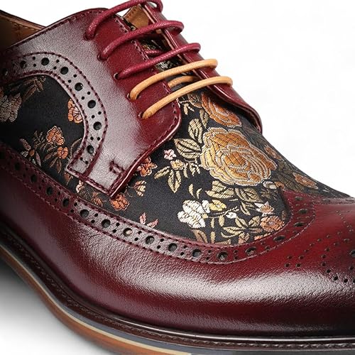 Men's Leather Floral Print Brogue Dress Shoes
